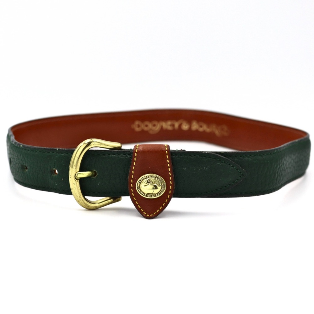 Dooney & Bourke Dark Green Leather Belt with Brown Accent and Gold Buckle